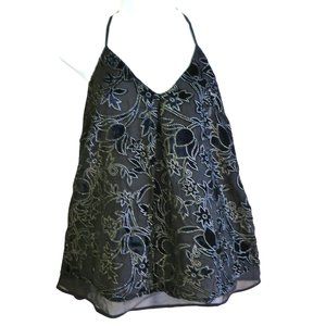 NEW BuRNouT VeLVeT Lucky Brand Black Floral Cocktail Cami Top Strappy Back M